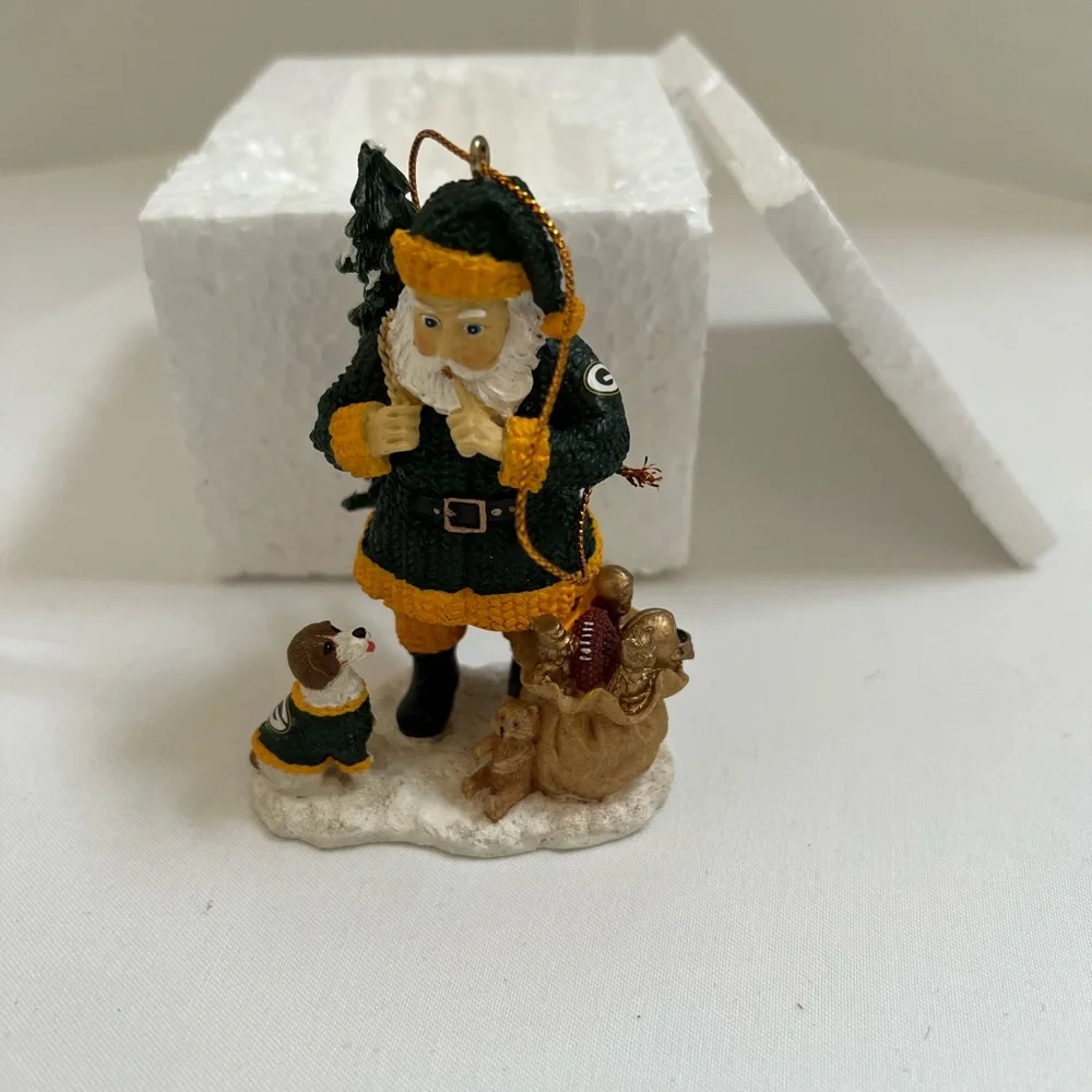 Green Bay Packers Santa Dog Christmas Ornament Limited Edition Box Hologram